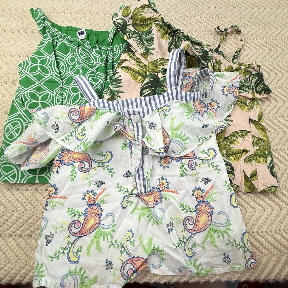 Janie and Jack Tank Top Lot of 3 Size 3T Floral Green Beach Vacation Ruffle Cute